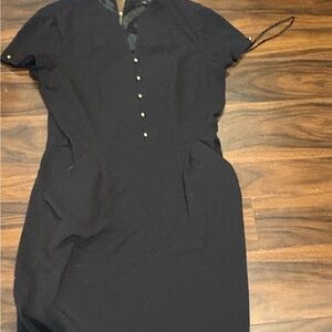 Tahari Arthur S. Levine Sheath Midi Dress Womens SZ 14 Black Gold button